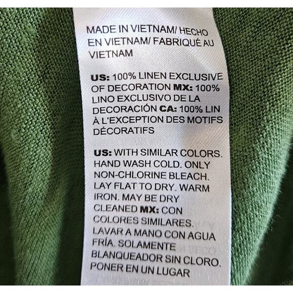 CHICO'S 2 Women's L 100% Linen Top Green Fringe Short Flutter Sleeve 38" - Picture 8 of 8